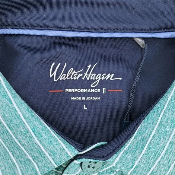 Walter Hagen Mens L‎ Classic Stripe Polo Shirt Performance 11 Teal White Golf - Picture 4 of 8